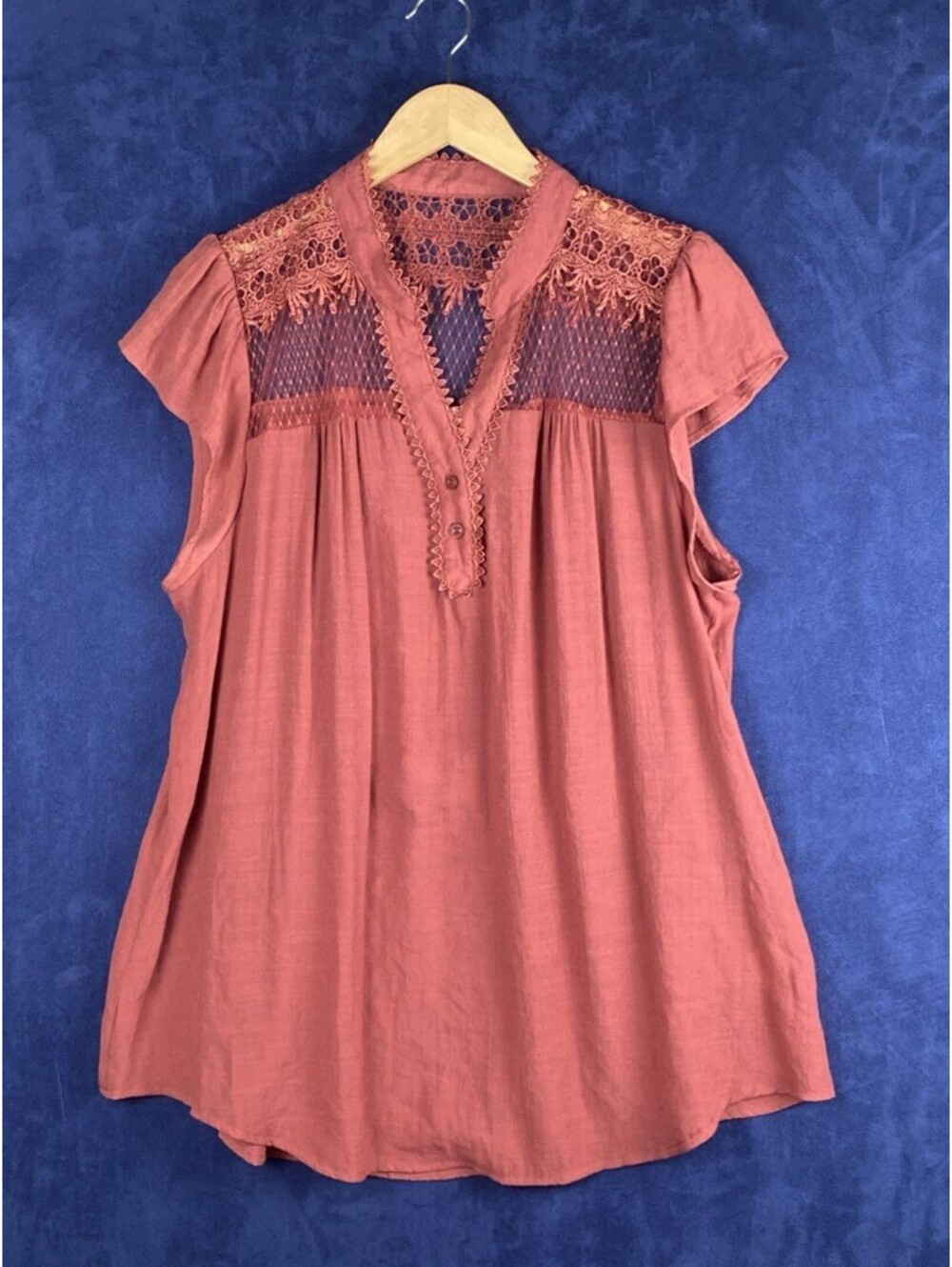 Perch By Blue Pepper 2XL Blouse Rust Orange Cap Sleeve Lace Details Boho Look